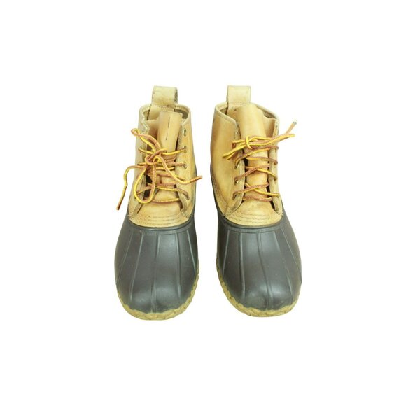 LL Bean Unlined Round Toe Ankle Duck Boots Brown Leather Lace Up Size 9 M - Picture 5 of 9